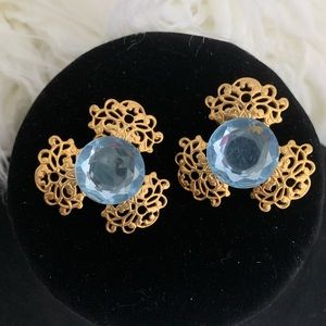 Blue and gold clip-on earrings